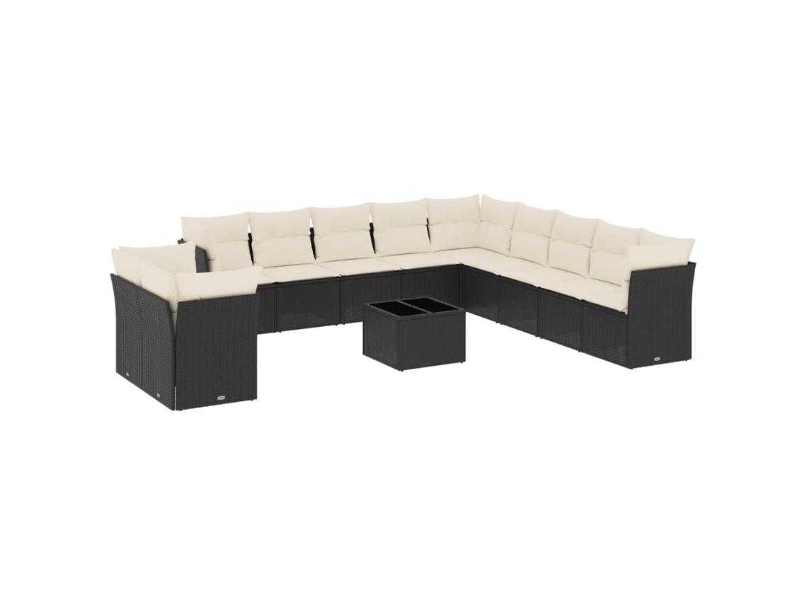 Conjunto de 12 Sofás de Jardim com Almofadões Vime Pe Preto MAISON EXCLUSIVE