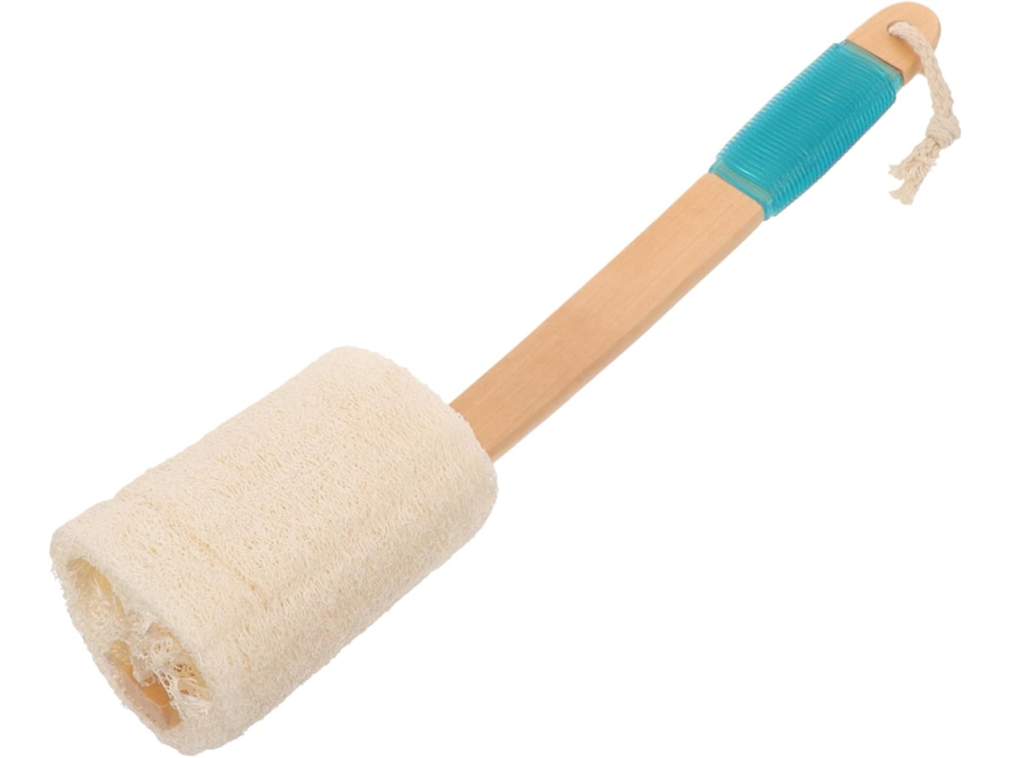 Escova De Banho Madeira Curada Com Bucha Vegetal Para Esfoliação E Espuma, Cabo Longo Para Fácil Manuseio