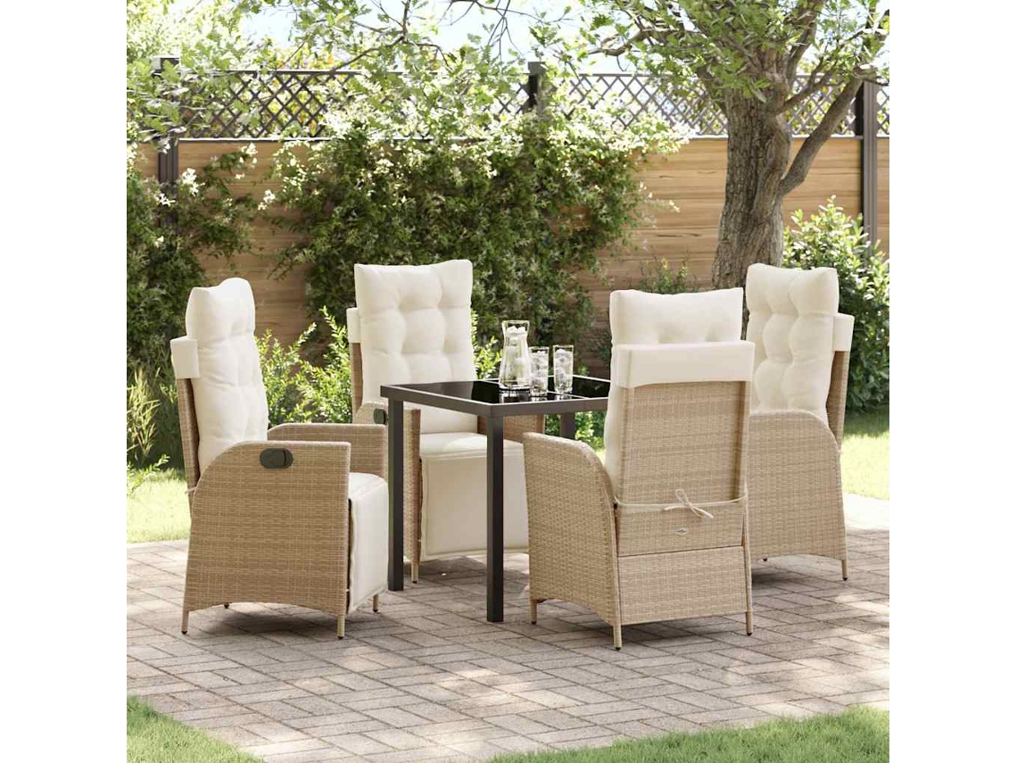 Vidaxl Conjunto de Jantar para Jardim com Almofada 5 Pcs Bege Vime Pe