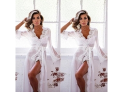 2026-robe Kimono De Dormir Sexy Para Mulher Com Encaje Transparente Vestido De Lingerie Eke 2xl Blanco