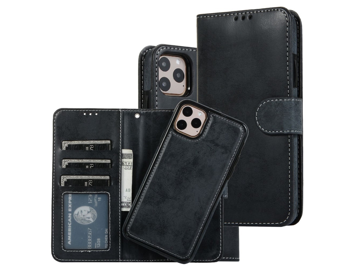 Capa Quedas Para Iphone 14 Pele Sintética Magnética Preto