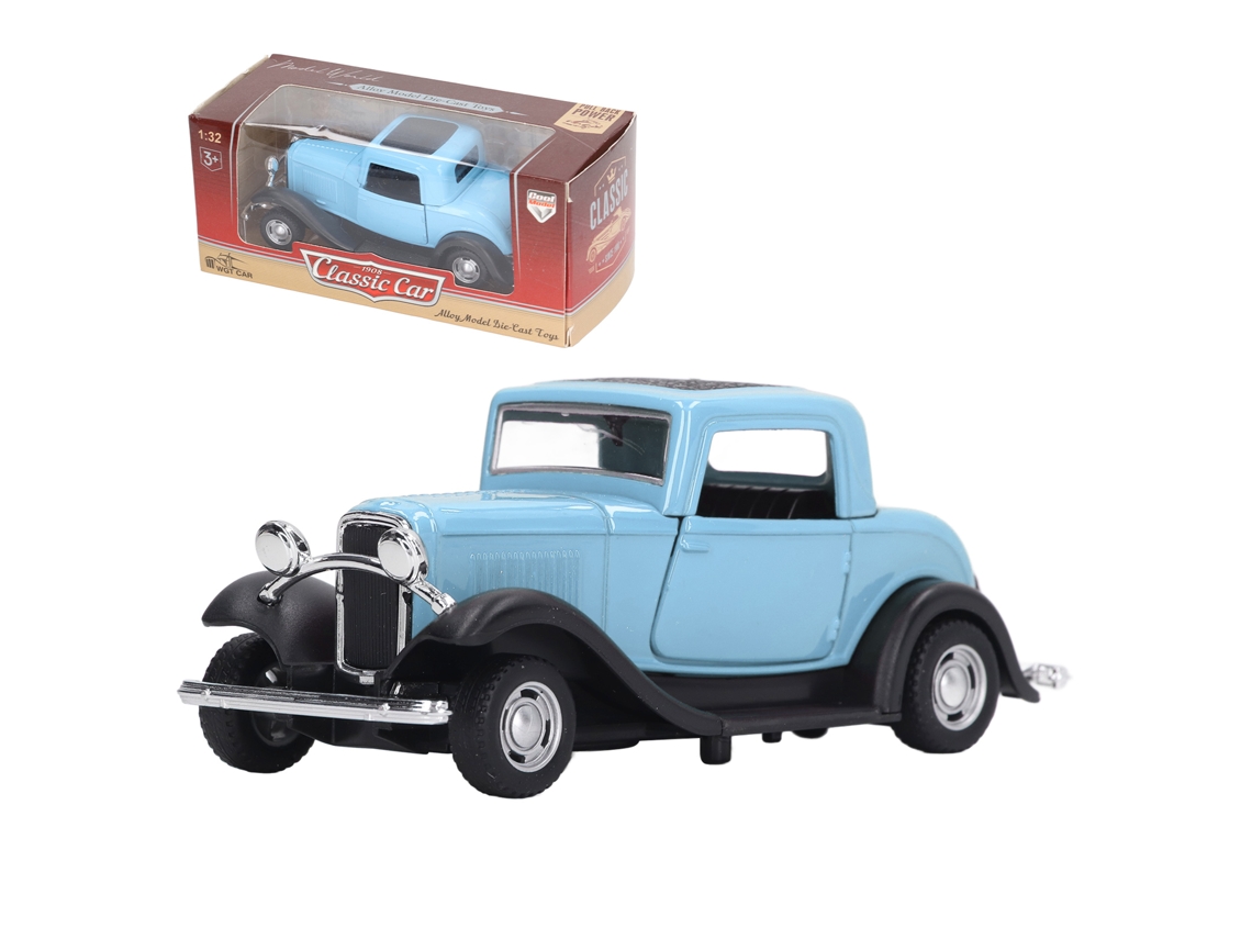 Mali modelo de Carro Clássico Vintage 1:32 Liga Portas Abertas com Mecanismo Pullback Azul