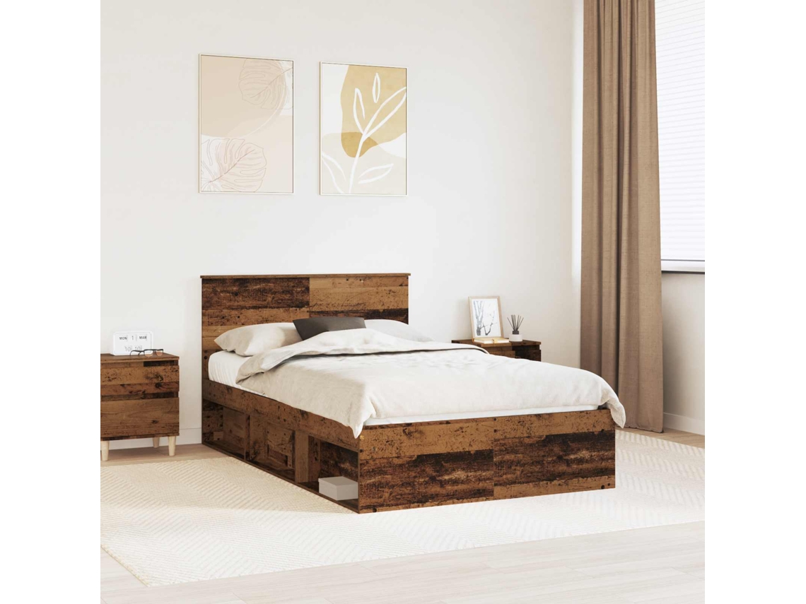 Vidaxl Estrutura da Cama com Cabeceira Madeira Antiga 135 X 190 Cm