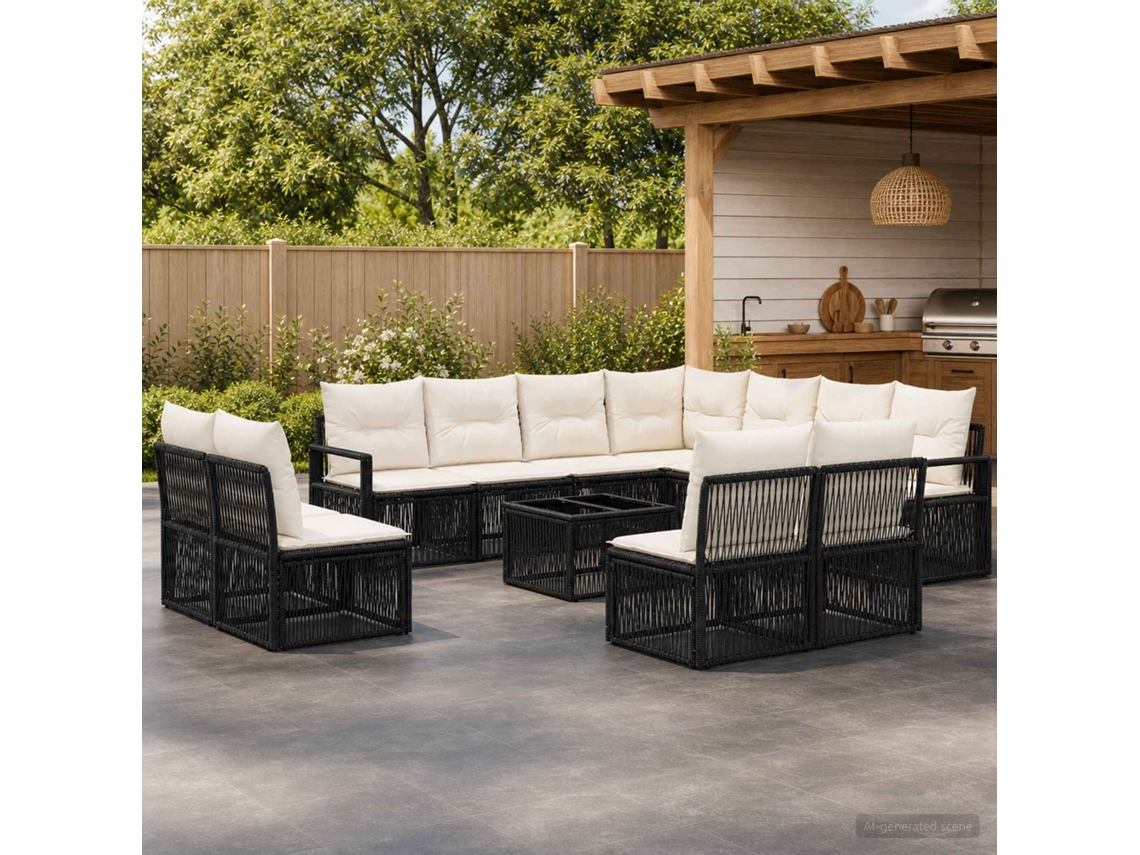 Vidaxl Conjunto De Sofá De Jardim 12 Unid. Preto Vime Pe