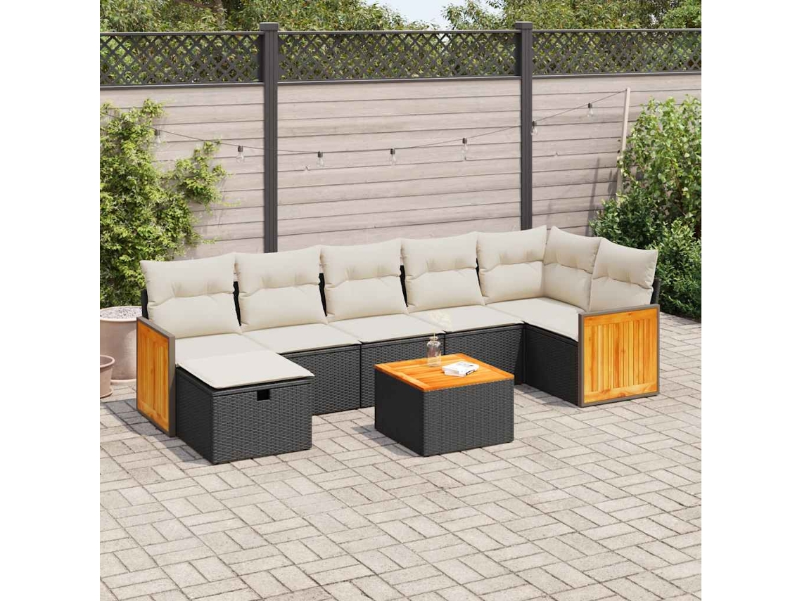 Vidaxl 8 Pcs Conjunto Sofás De Jardim Com Almofadões Vime Pe Preto