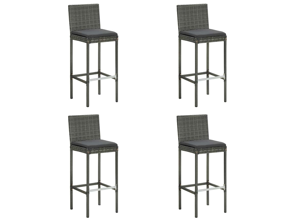 Conjunto 4 Banco De Bar Vidaxl Cinzeto Vime Pe (40 X 44 X 108 Cm)