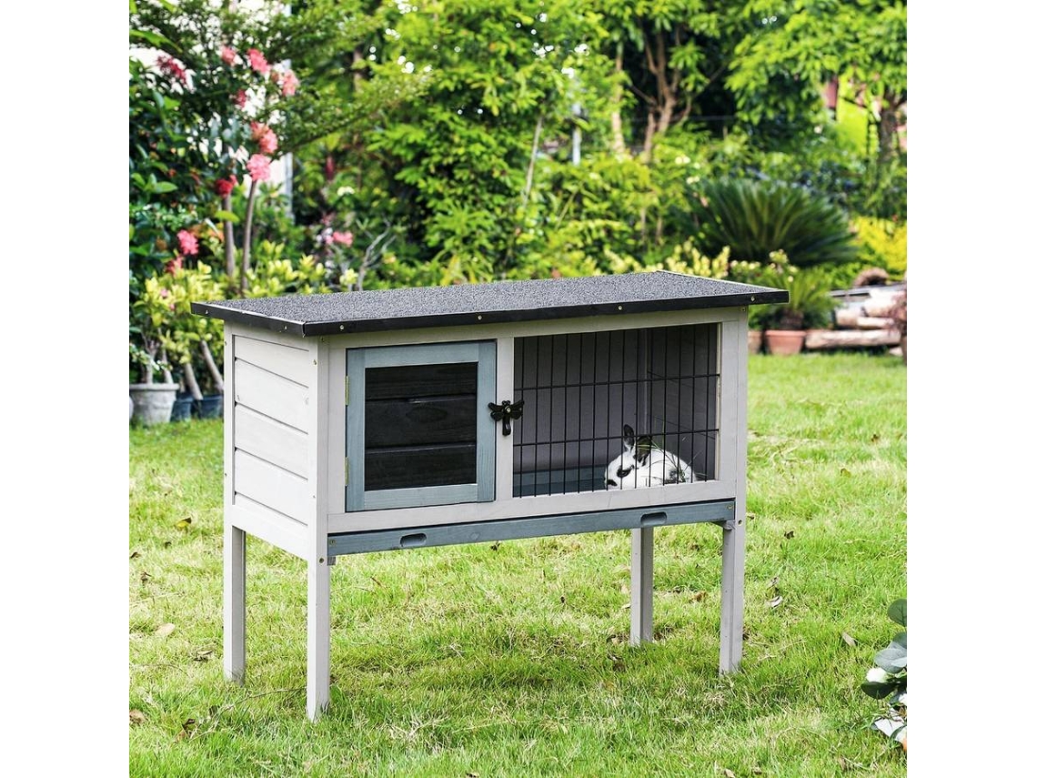 Gaiola para coelhos PAWHUT D51-119GY (Cinzento - 86 x 45 x 70 cm - Madeira de Abeto)