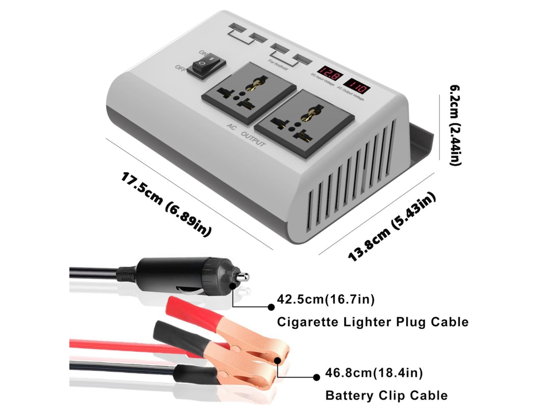 Inversor De Potência Carro Laxiscreed 12v Para 110v Ac Com Múltiplas Ligações