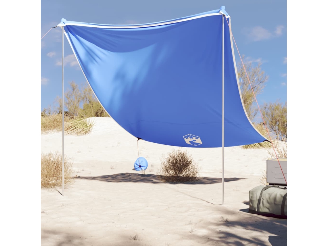 Vidaxl Toldo De Praia Com Âncoras De Areia 214x236 Cm Azul