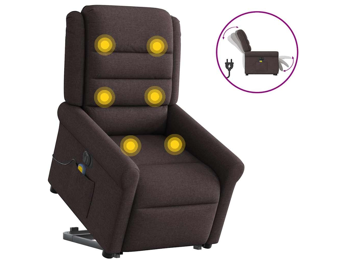 Vidaxl Poltrona Elétrica Elevatória Massagens Tecido Castanho-escuro