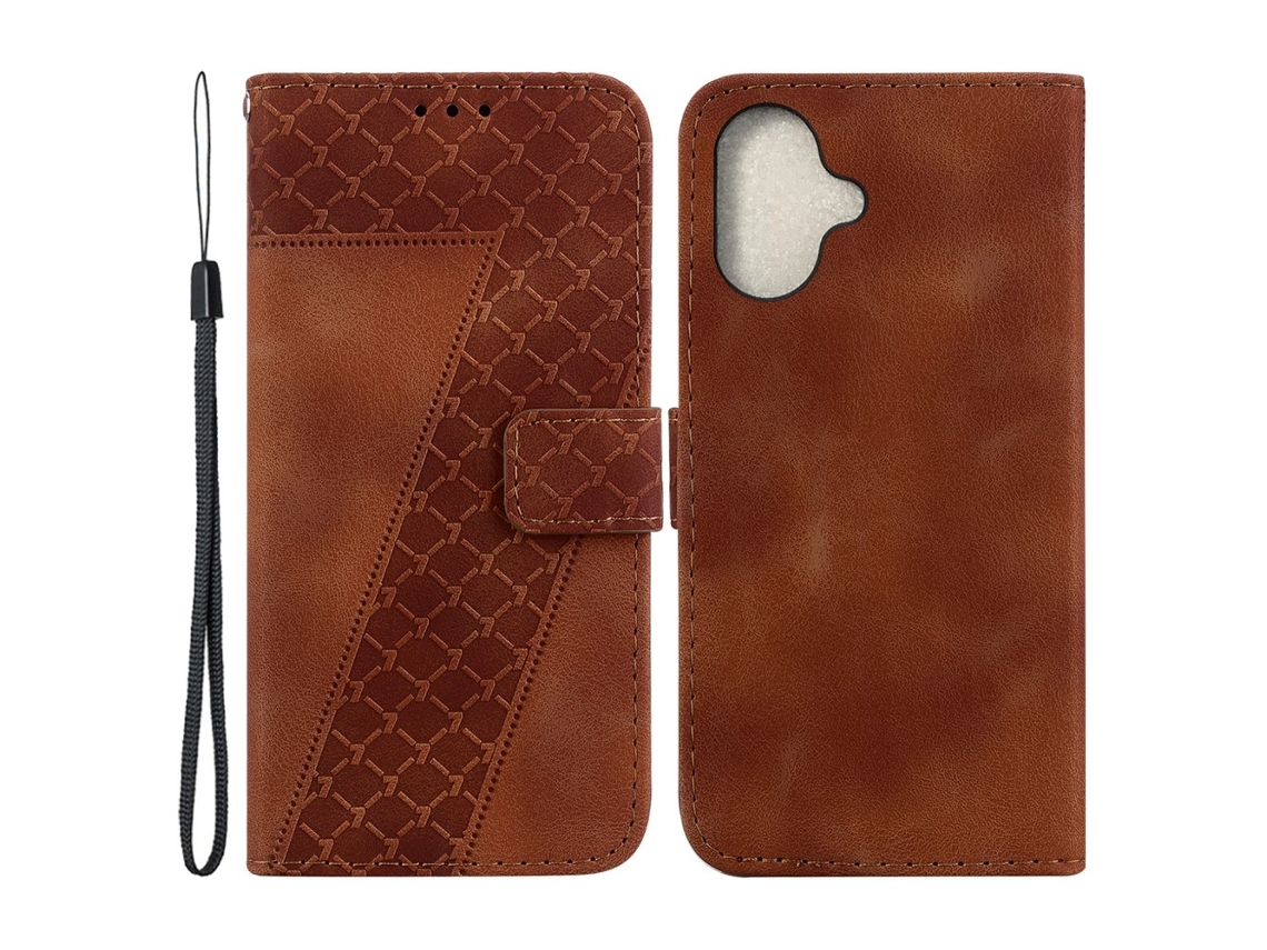 Capa Em Couro Pu À Prova De Choque Para Apple Iphone 16 Plus - Castanho