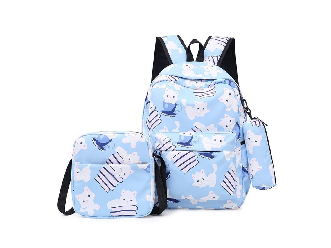 Conjunto De 3 Peças De Mochila De Lona Com Estampa Retrô (estilo Gato), 19 Polegadas
