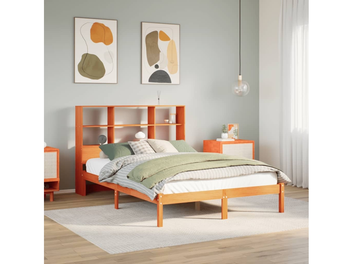 Vidaxl Cama com Estante Sem Colchão 150x200 Cm Pinho Maciço