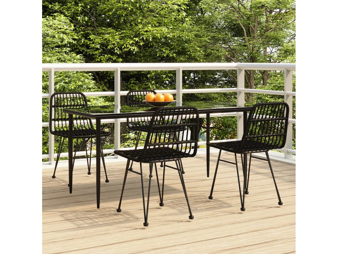 Vidaxl 5 Pcs Conjunto De Jantar P/ Jardim Vime Pe Preto