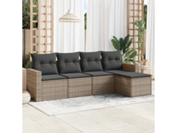 Vidaxl 5 Pcs Conjunto Sofás De Jardim C/ Almofadões Vime Pe Cinzento