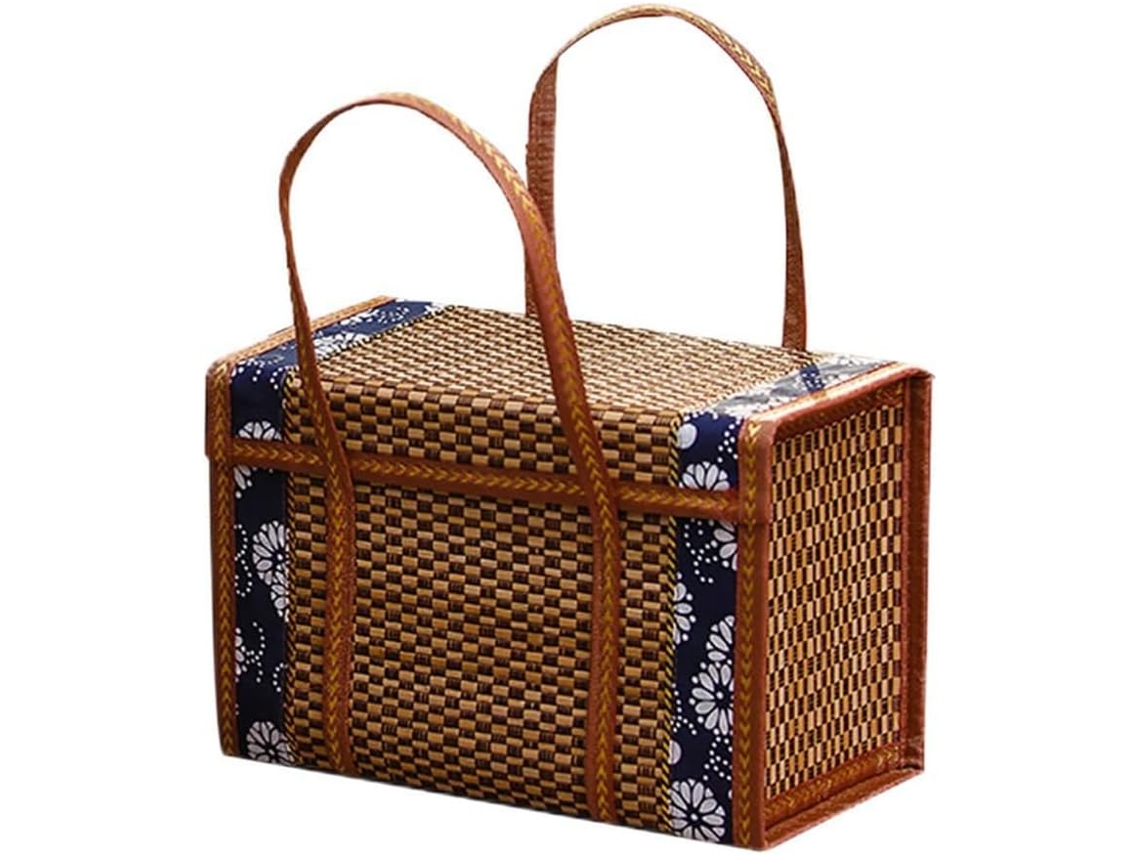 Cesta De Piquenique De Vime Trançado Com Alça Dobrável Para Frutas, Compras, Alça De Rattan, Grama, Gokoco
