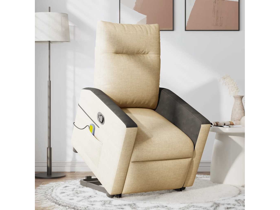 Vidaxl Poltrona Elevatória De Massagens Tecido Cor Creme