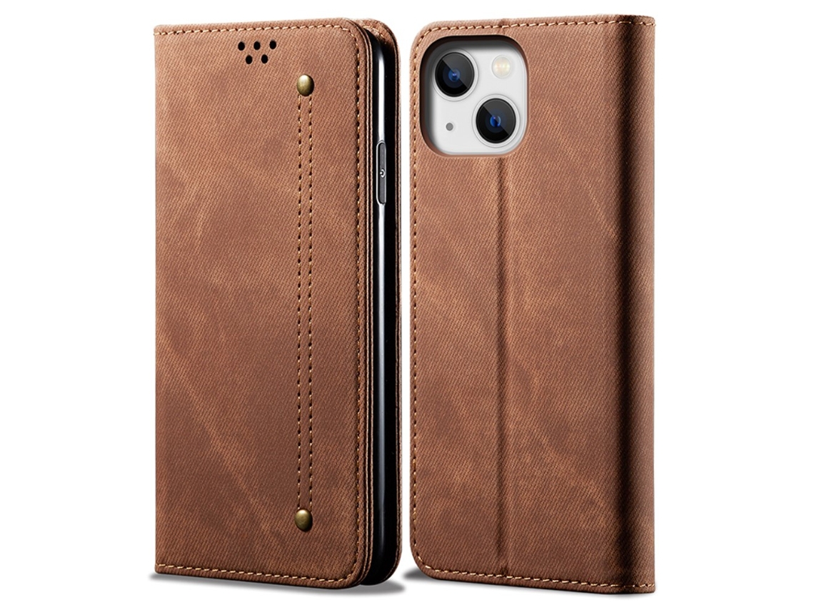 Capa Para Iphone 15 Pele Sintética Castanho