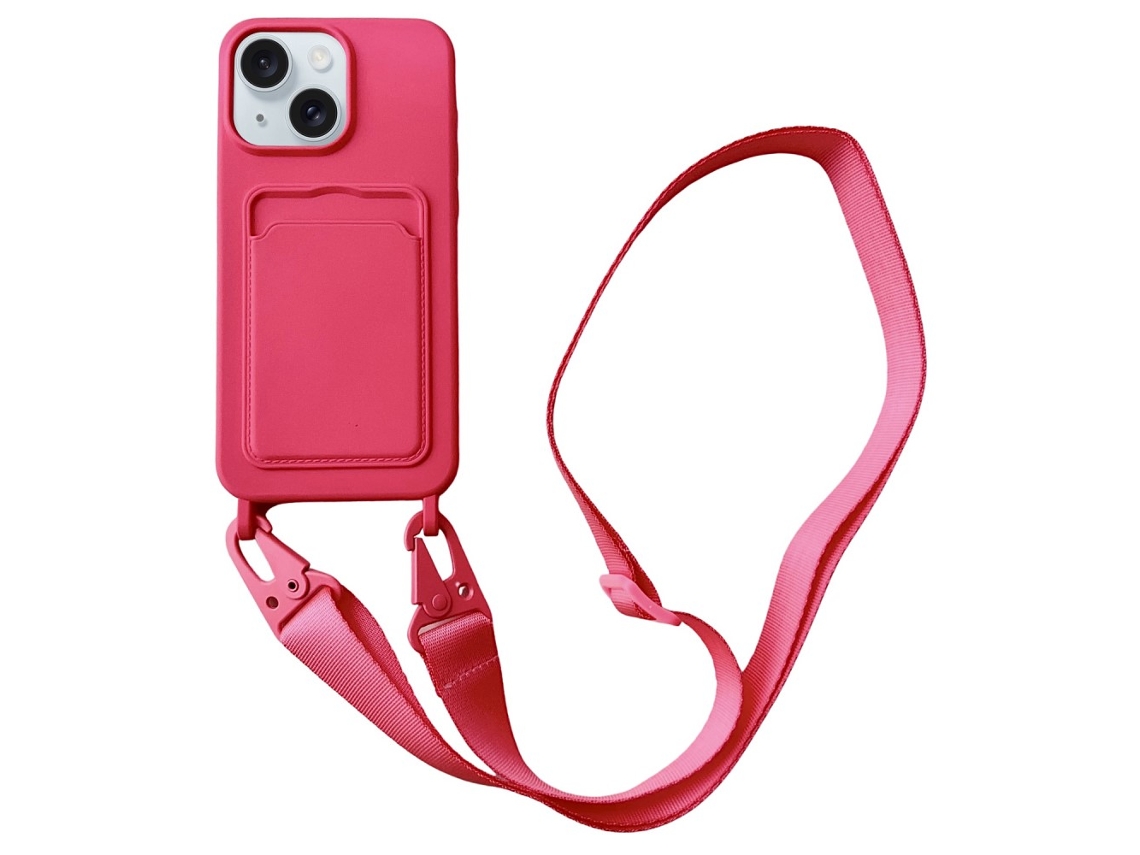Correia Casa Para Iphone 15 Plus Silicone Com Porta-cartões Rosa