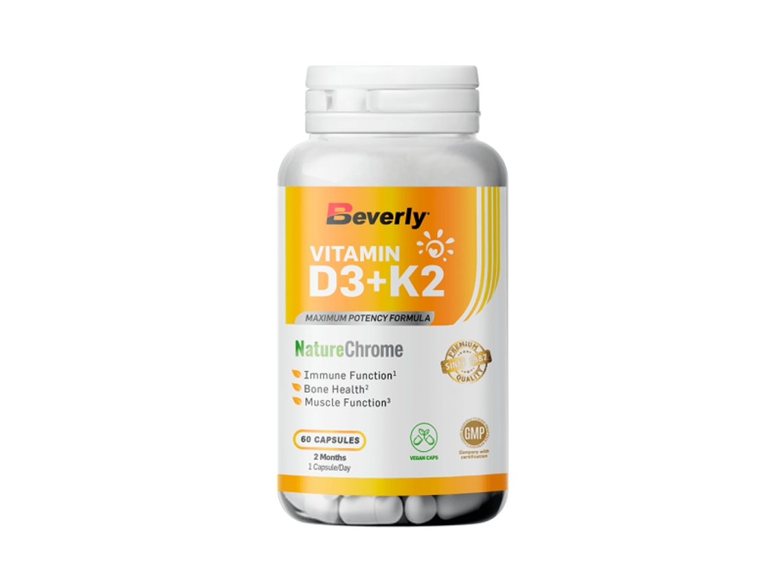 Vitamin D3 + K2 - 60 Vegan Capsules De Beverly Nutrition