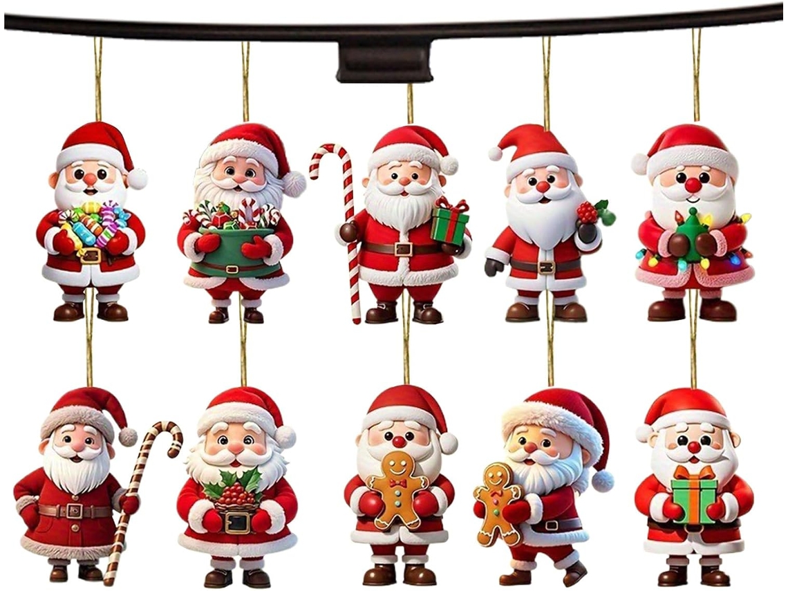 Conjunto De 20 Peças De Enfeites De Papai Noel Em Madeira 2d | Estilo Vintage