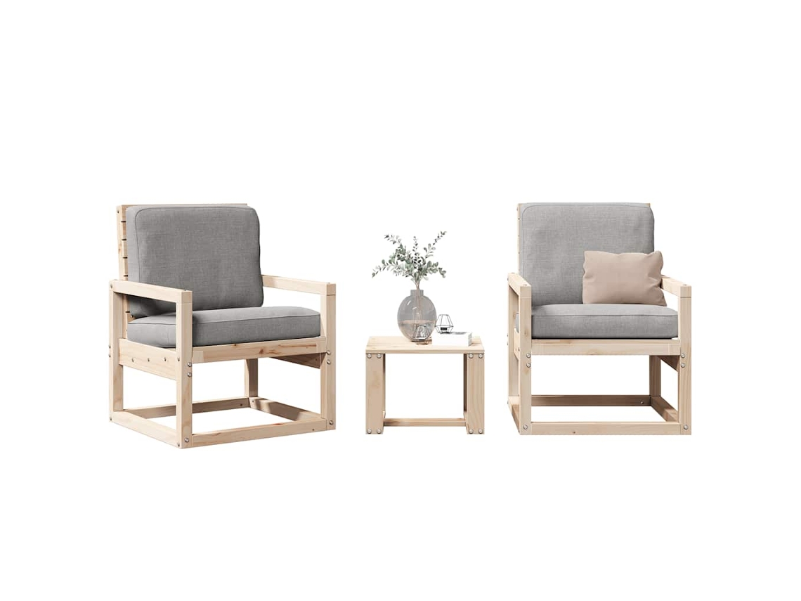 Vidaxl 3 Pcs Conjunto Lounge De Jardim Madeira De Pinho Maciça