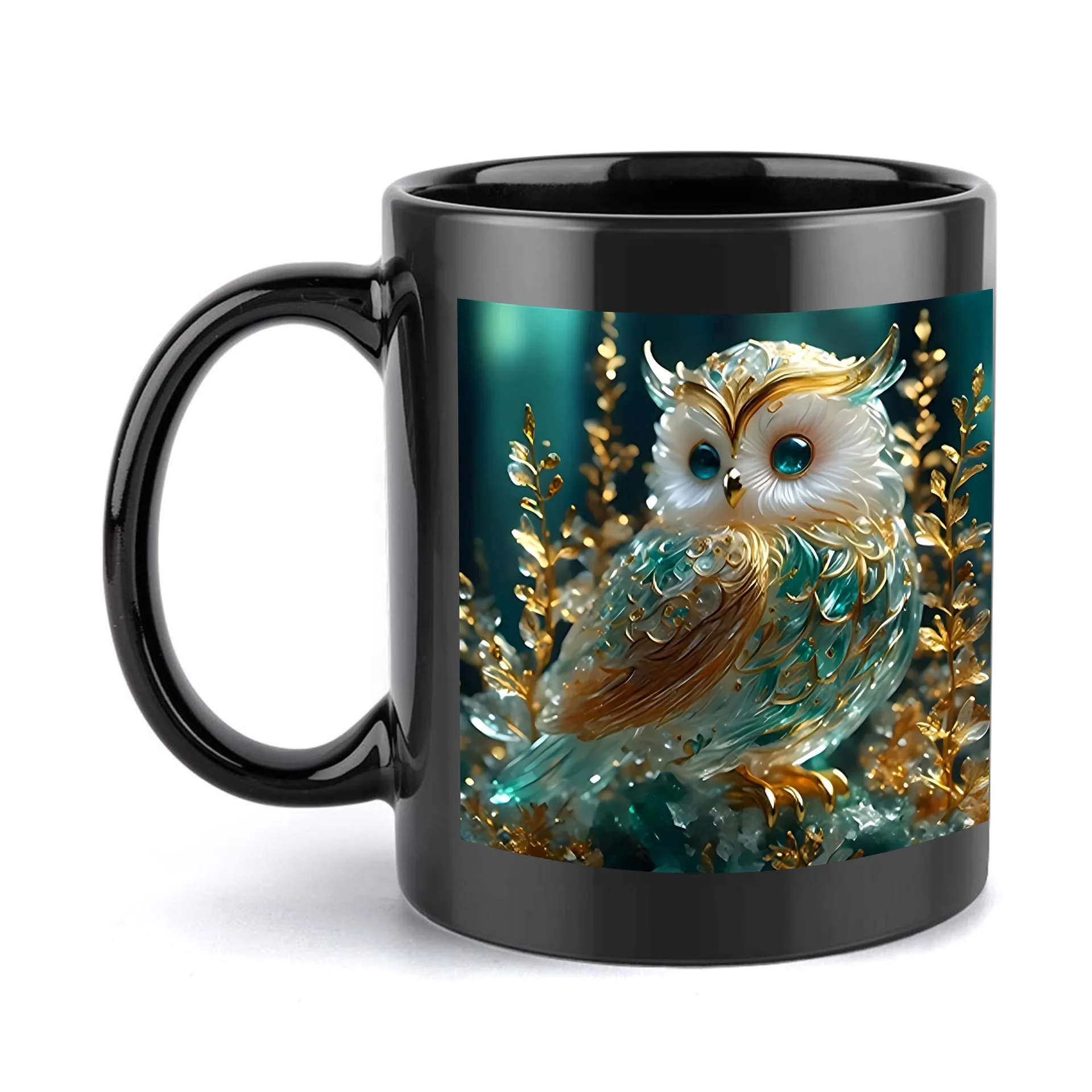 Caneca De Cerâmica 3d Com Coruja Fofa (preta, 330ml)