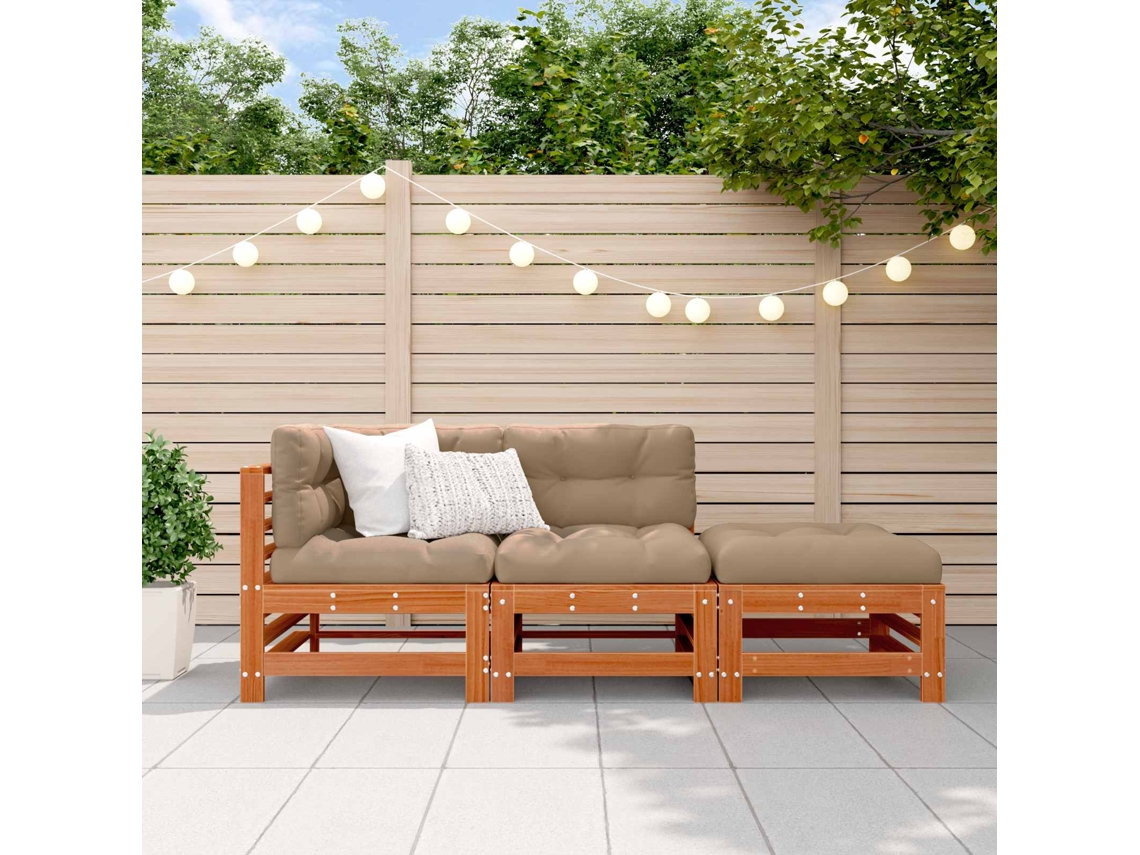 Vidaxl Conjunto De Lounge De Jardim 3 Pcs Castanho Encerado