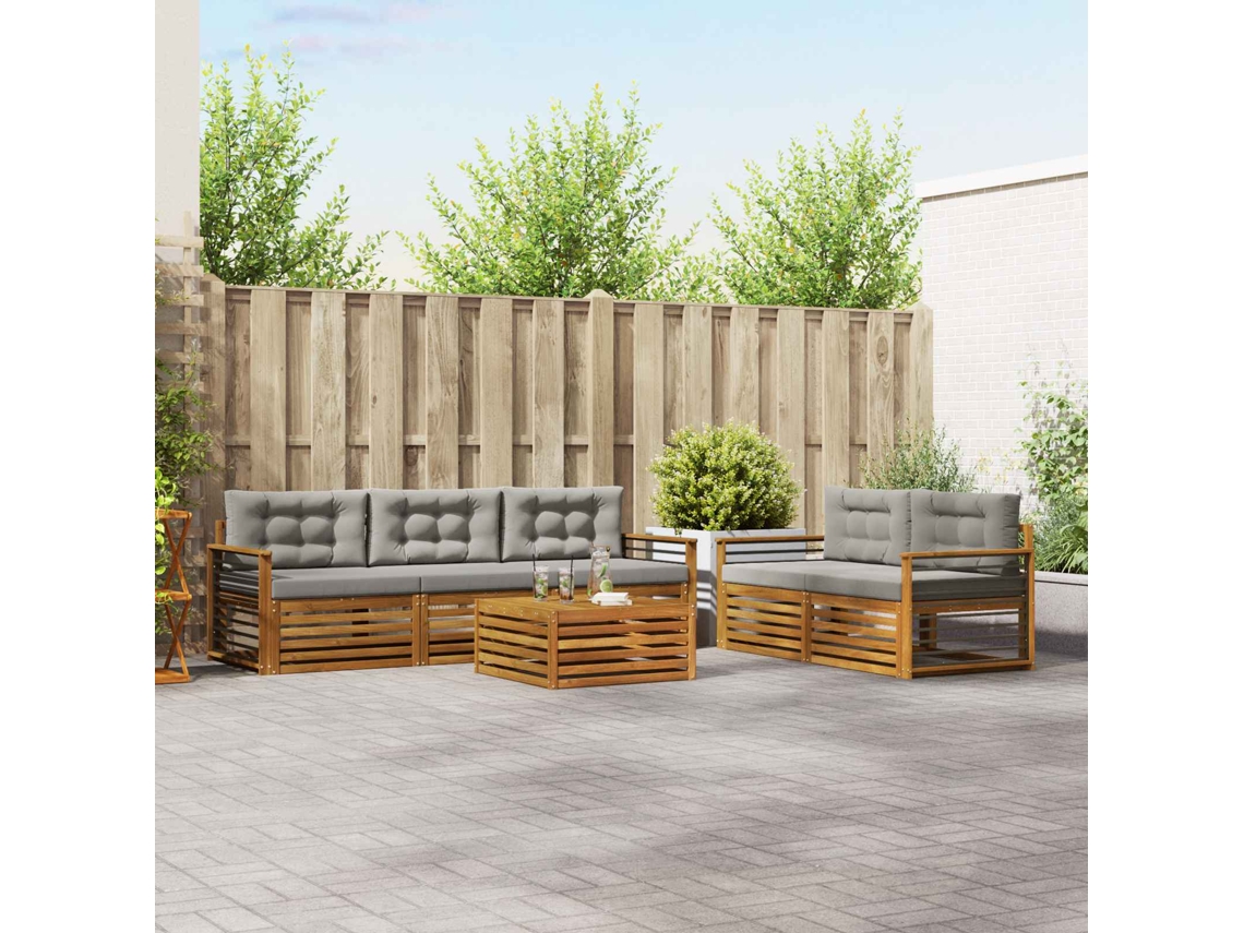 Vidaxl Conjunto De Sofás Para Exterior 6 Unid. Cinza Natural E Claro