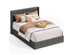 Estrutura De Cama - Bealife - 140 X 200cm - Cama Baú - Ripas De Madeira De Abeto - 2 Lugares - Armazenamento 28 Cm H - Cinza