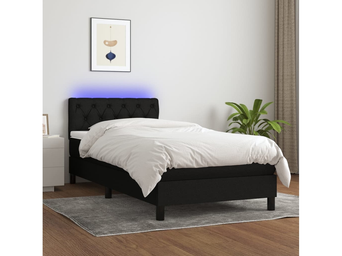 Vidaxl Cama Box Spring C/ Colchão E Led 80x200 Cm Tecido Preto