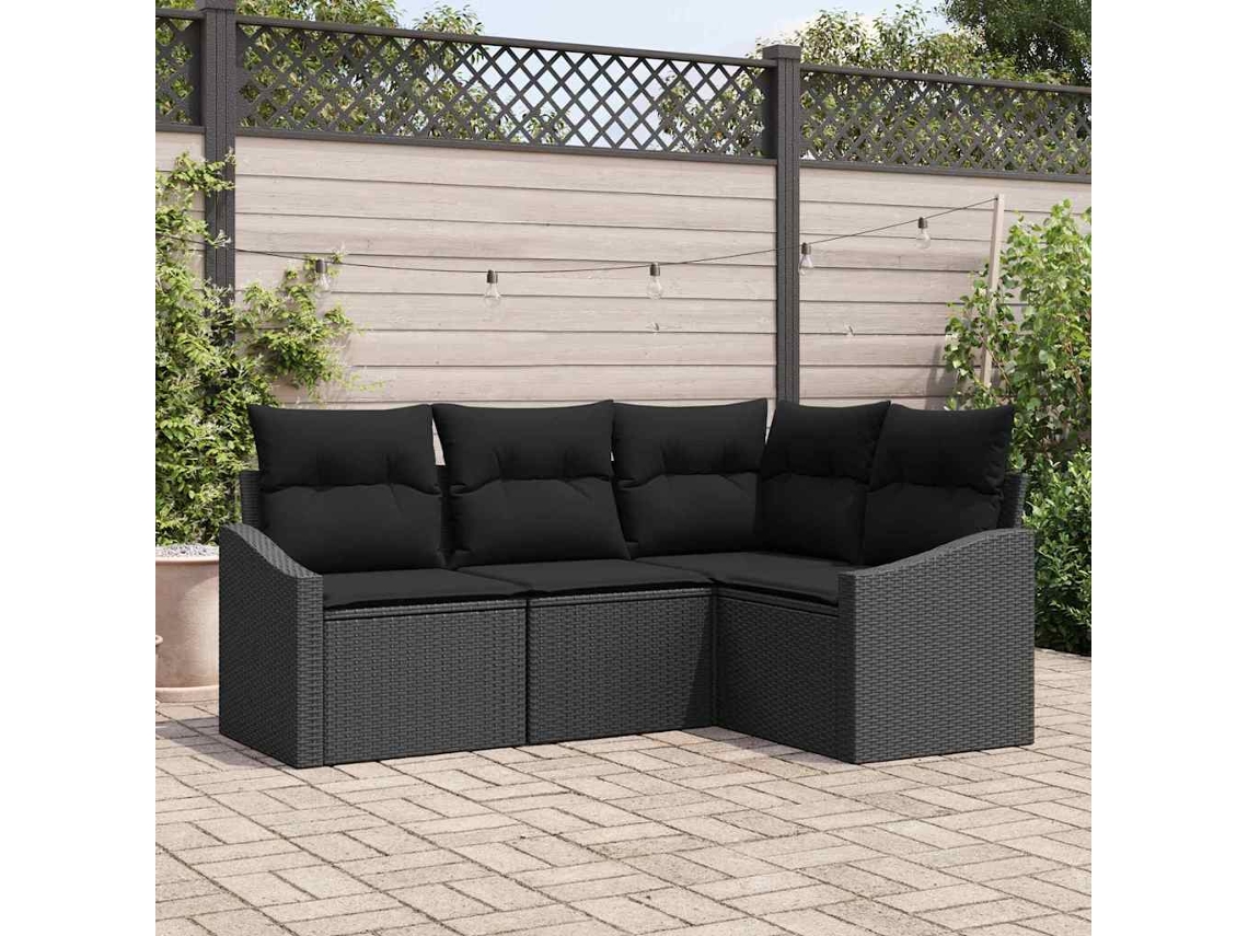 Vidaxl Conjunto De Sofá De Jardim 4 Unid. Preto Vime Pe