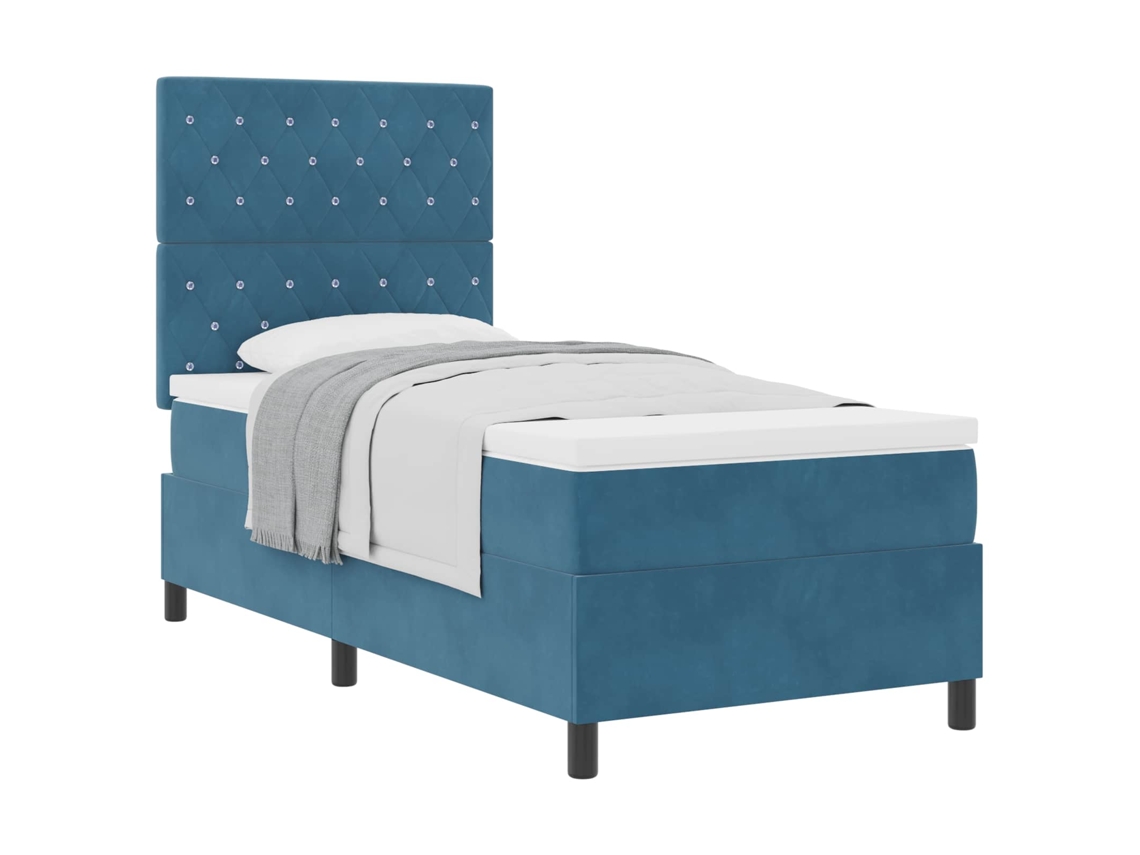 Cama Box com Colchão Azul Escuro 90 X 190 Cm Veludo MAISON EXCLUSIVE