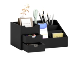 Organizador Para Secretária De Bambu Multifuncional Para Escritório 33x20,5x15,5 Cm Preto