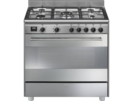 Fogão SMEG BG91X9-1 (114 L - Eléctrico e Gás - Natural e Butano-Propano - Inox) — Fogão com Placa a Gás, 90x60 cm, Aço Inox, Display Touch Control,Forno c/ 8 funções, 2 ventiladores, Limpeza VaporClean, Interior esmalte Ever Clean, Programador c/ início diferido e fim de cozedura auto