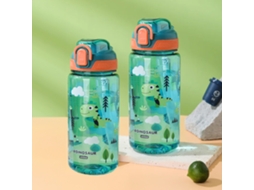 (pacote Com 2 Unidades, Verde) Garrafas De Água Descartáveis De 600ml Com Desenhos De Animais, Trava De Segurança E À Prova De Quedas.