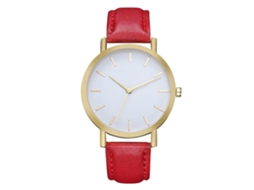 Relógio de quartzo unissex com pulseira simples e casual em PU para homens e mulheres (vermelho)