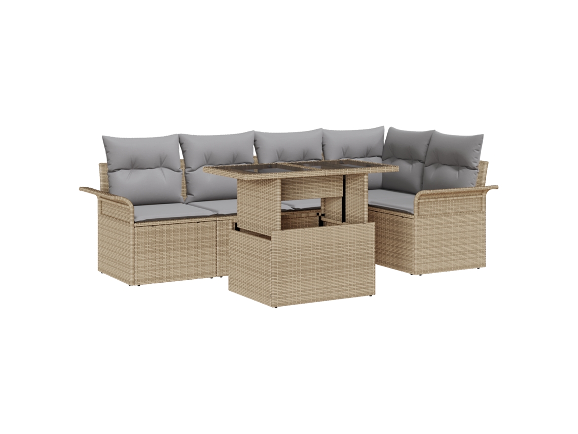 Conjunto 6 Conjunto De Sofá De Jardim Vidaxl Bege Vime Pe (100 X 55 X 73 Cm)