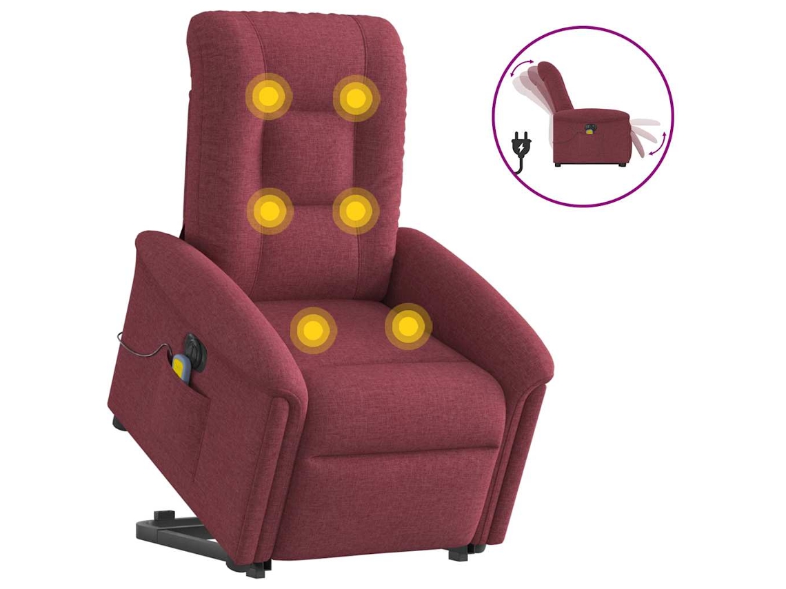 Vidaxl Poltrona Elevatória De Massagens Elétrica Tecido Vermelho Tinto