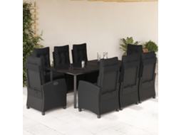 Vidaxl 9 Pcs Conjunto De Jantar P/ Jardim C/ Almofadões Vime Pe Preto