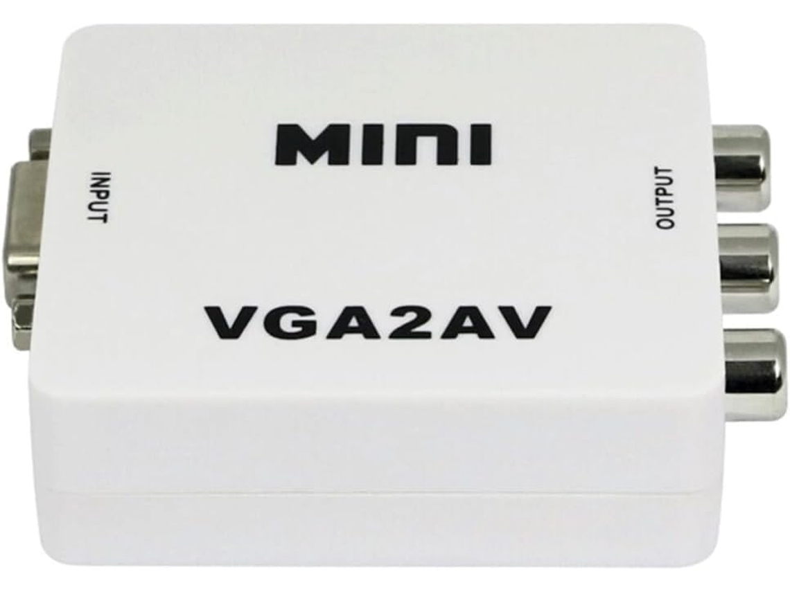 Mini Conversor Vga Para Av De Áudio E Vídeo, Plástico Branco E Metal.