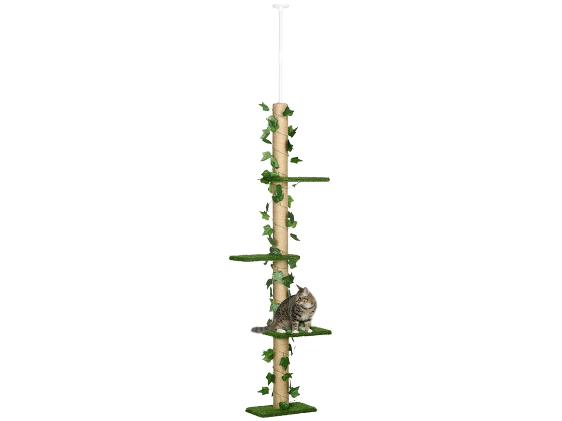 Raspador Ajustável em Altura 202 242 Cm, Antiderrapante, Poste de Corda de Juta, Papelão em Agregados, Verde/amarelo