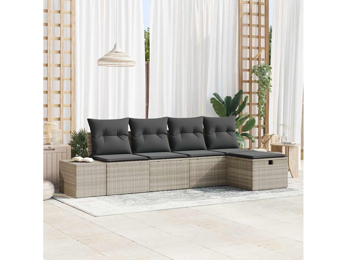 Vidaxl Conjunto De Sofá De Jardim 5 Pcs Cinzento-claro Vime Pe