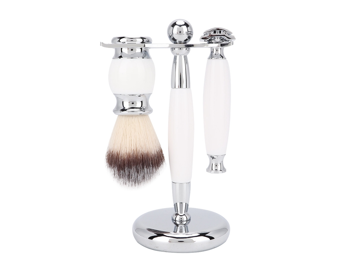 Kit De Barbear Manual Clássico Para Homens Com Lâmina De Barbear, Escova E Suporte Branco
