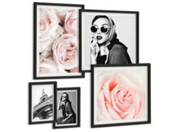 Conjunto De Pinturas Retratos Estilosos Rosas Com Elegância Espelharte (5 Peças)