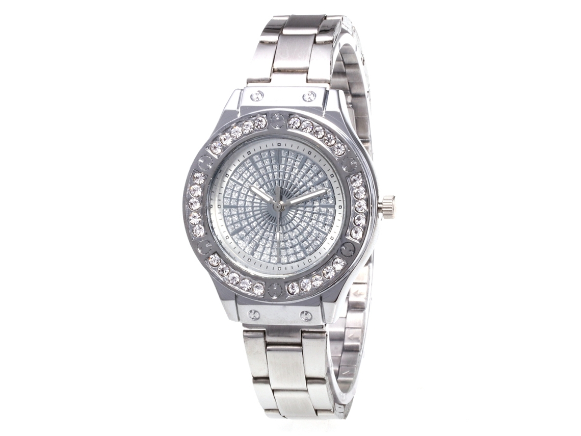 Relógio feminino Zhoulianfa de luxo, analógico, em aço inoxidável com strass (prateado)