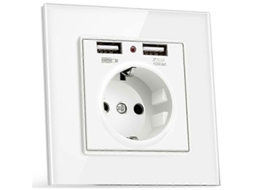 Tomada europeia 230v 16a com 2 carregadores USB 5v 2.1a, painel de vidro BRILVIBERA