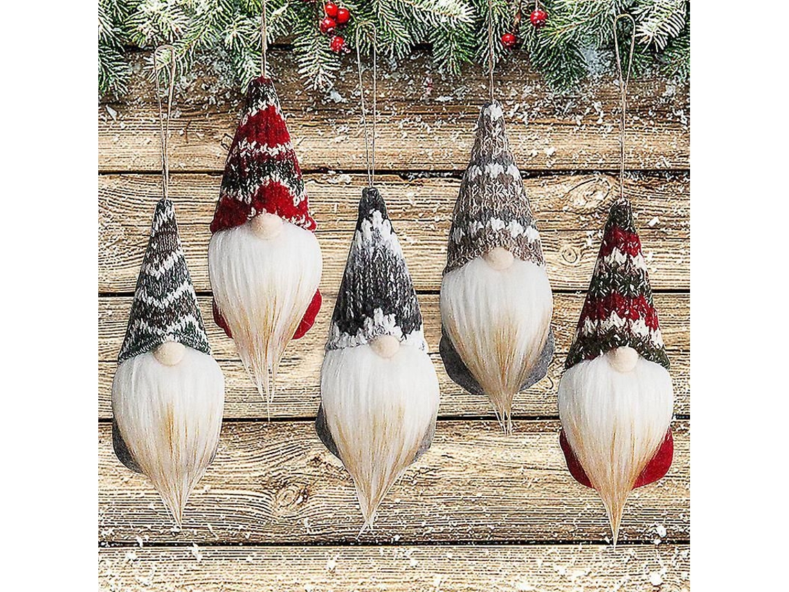 Conjunto de 5 Bonecos Gnomos de Natal Nova Line em pelúcia artesanal