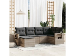 Vidaxl 6 Pcs Conj. Sofás Jardim Com Almofadões Vime Pe Cinzento-claro