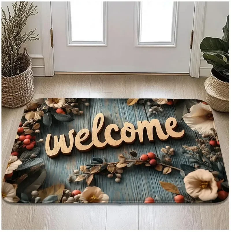 Tapete De Entrada Com Estampa Floral Retrô E Textura De Madeira (estilo 3, 40x60cm).